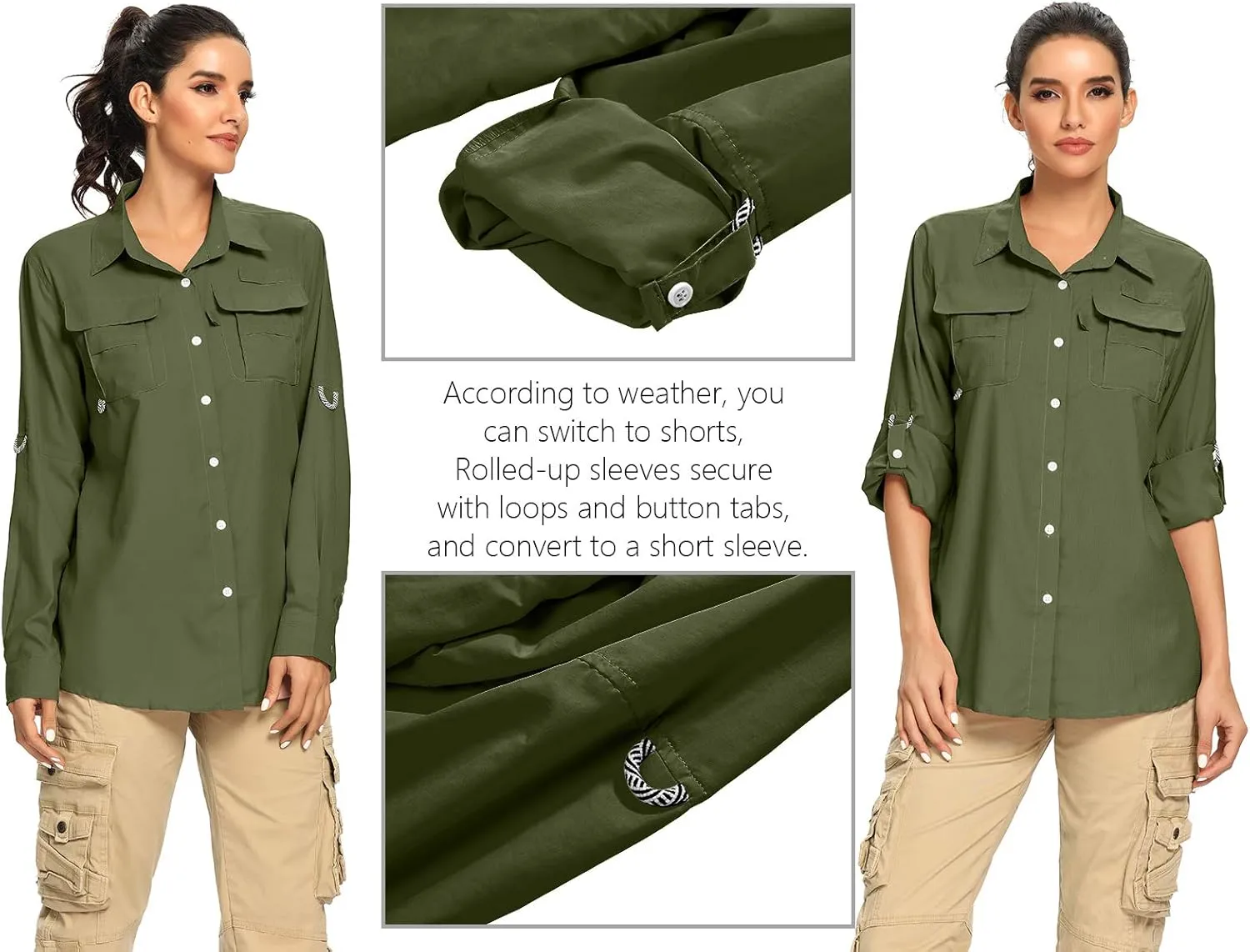Women's UPF 50  UV Sun Protection Safari Shirt, Long Sleeve Outdoor Cool Quick Dry Fishing Hiking Gardening Shirts