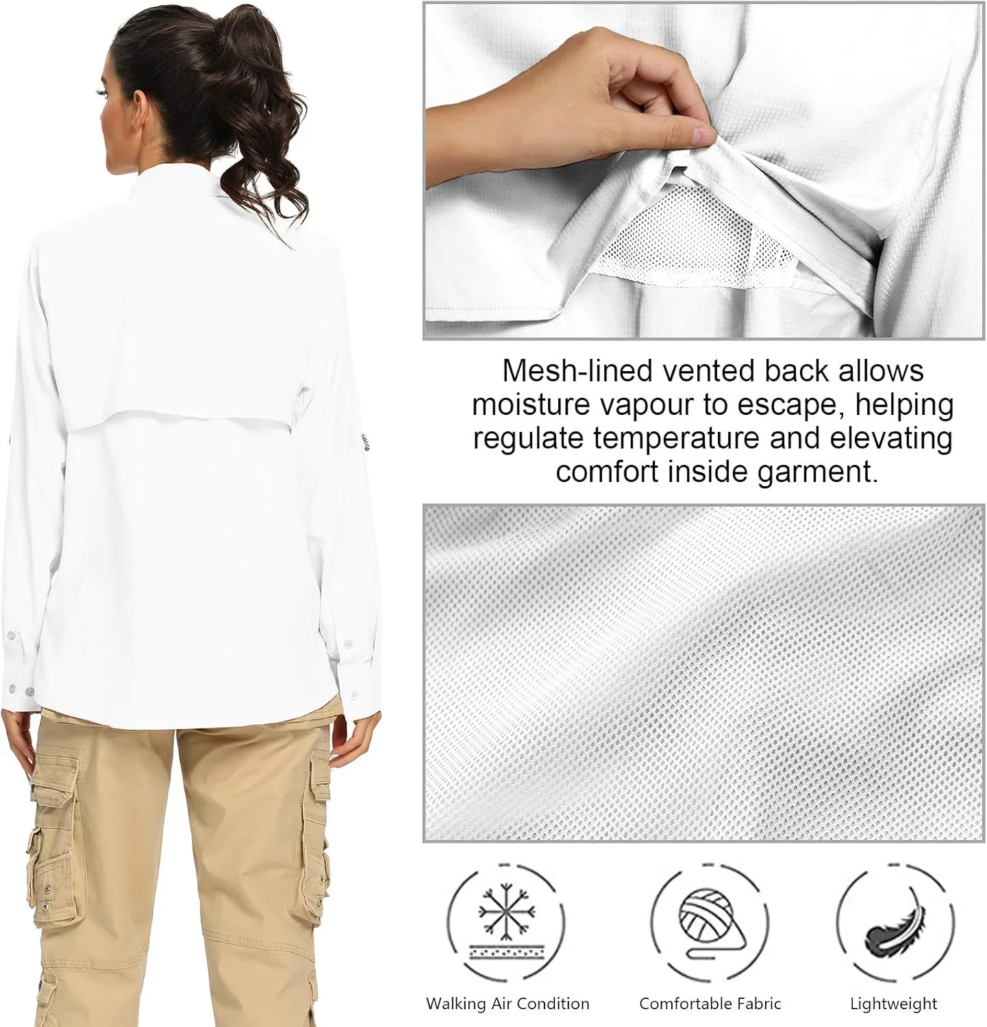 Women's UPF 50  UV Sun Protection Safari Shirt, Long Sleeve Outdoor Cool Quick Dry Fishing Hiking Gardening Shirts