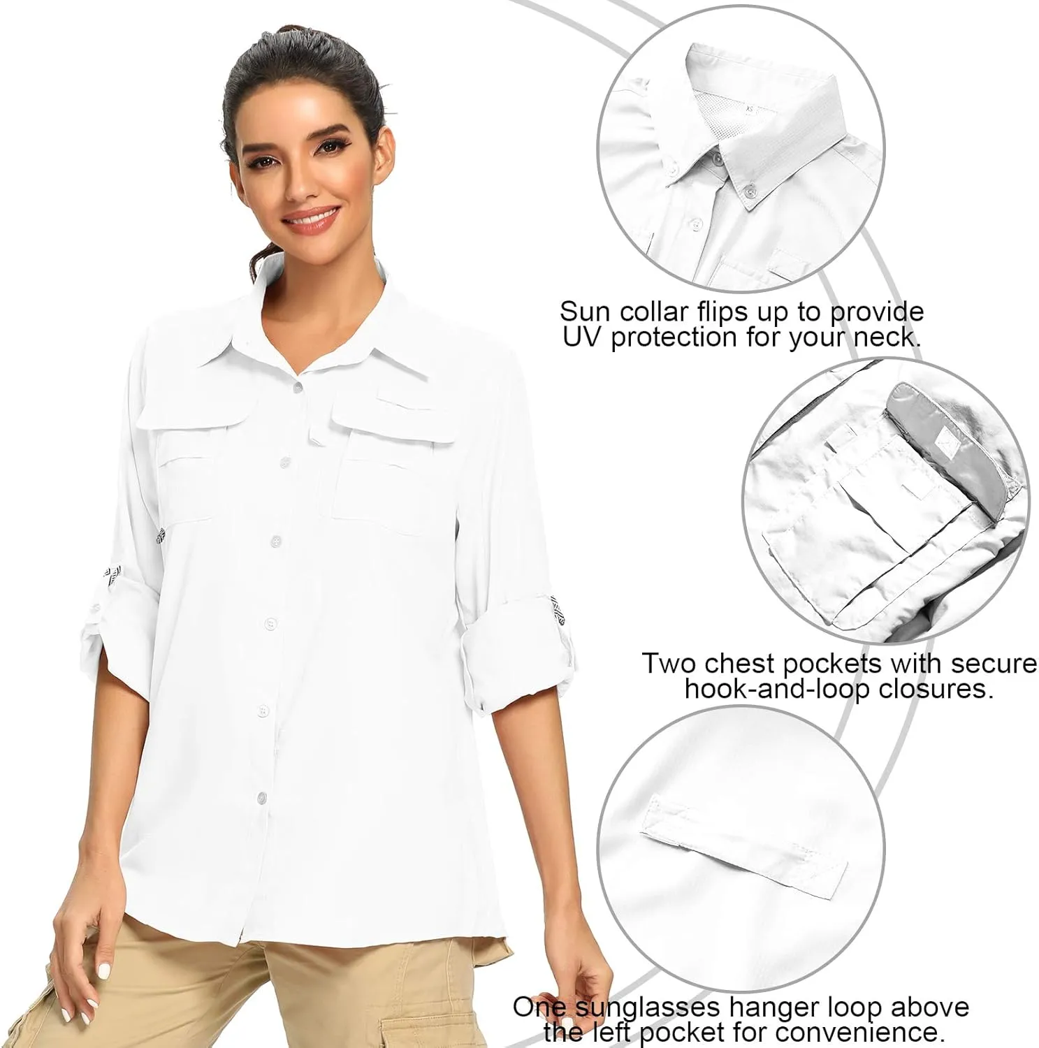 Women's UPF 50  UV Sun Protection Safari Shirt, Long Sleeve Outdoor Cool Quick Dry Fishing Hiking Gardening Shirts