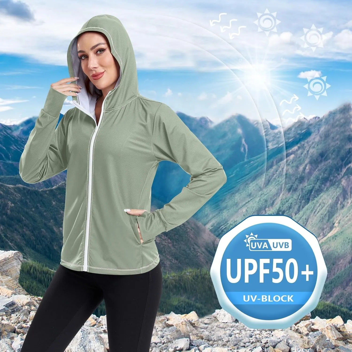 Womens UPF Hoodie Light Salmon Long Sleeve Sun Shirt for Women with Pocket Womens SPF 50 Shirts Long Sleeve Lightweight