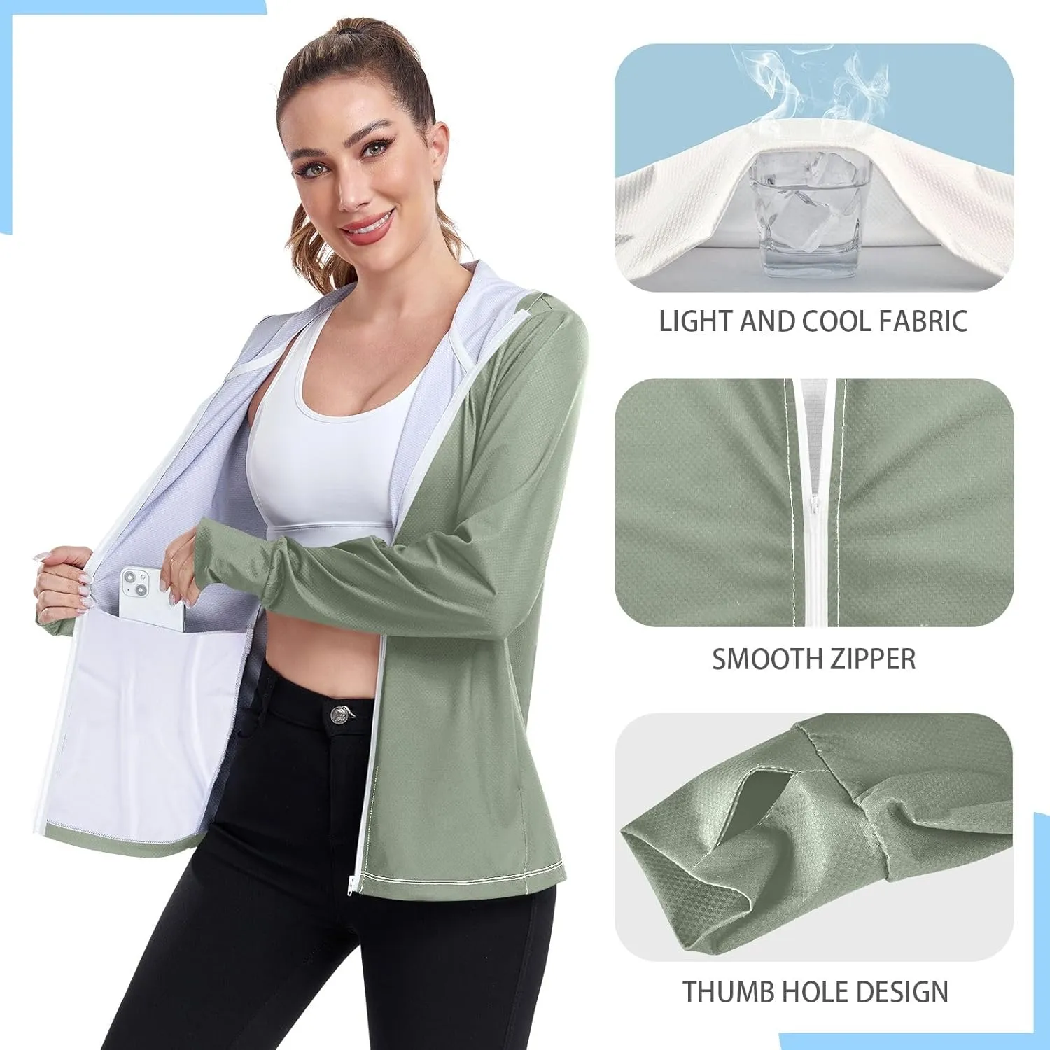 Womens UPF Hoodie Light Salmon Long Sleeve Sun Shirt for Women with Pocket Womens SPF 50 Shirts Long Sleeve Lightweight