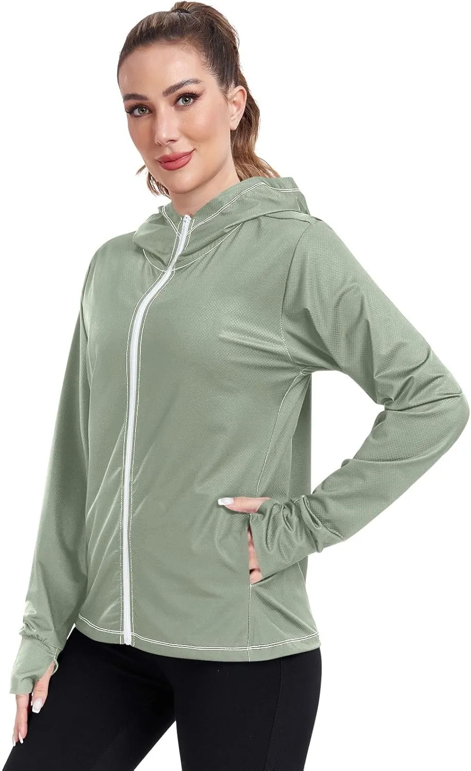Womens UPF Hoodie Light Salmon Long Sleeve Sun Shirt for Women with Pocket Womens SPF 50 Shirts Long Sleeve Lightweight