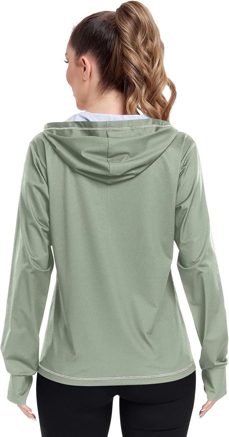Womens UPF Hoodie Light Salmon Long Sleeve Sun Shirt for Women with Pocket Womens SPF 50 Shirts Long Sleeve Lightweight
