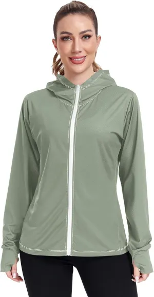 Womens UPF Hoodie Light Salmon Long Sleeve Sun Shirt for Women with Pocket Womens SPF 50 Shirts Long Sleeve Lightweight