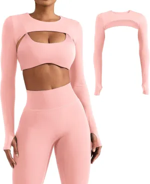 YEOREO Women Crop Top Long Sleeve Bolero Open Front Workout Cropped Shirts Sports Shrug