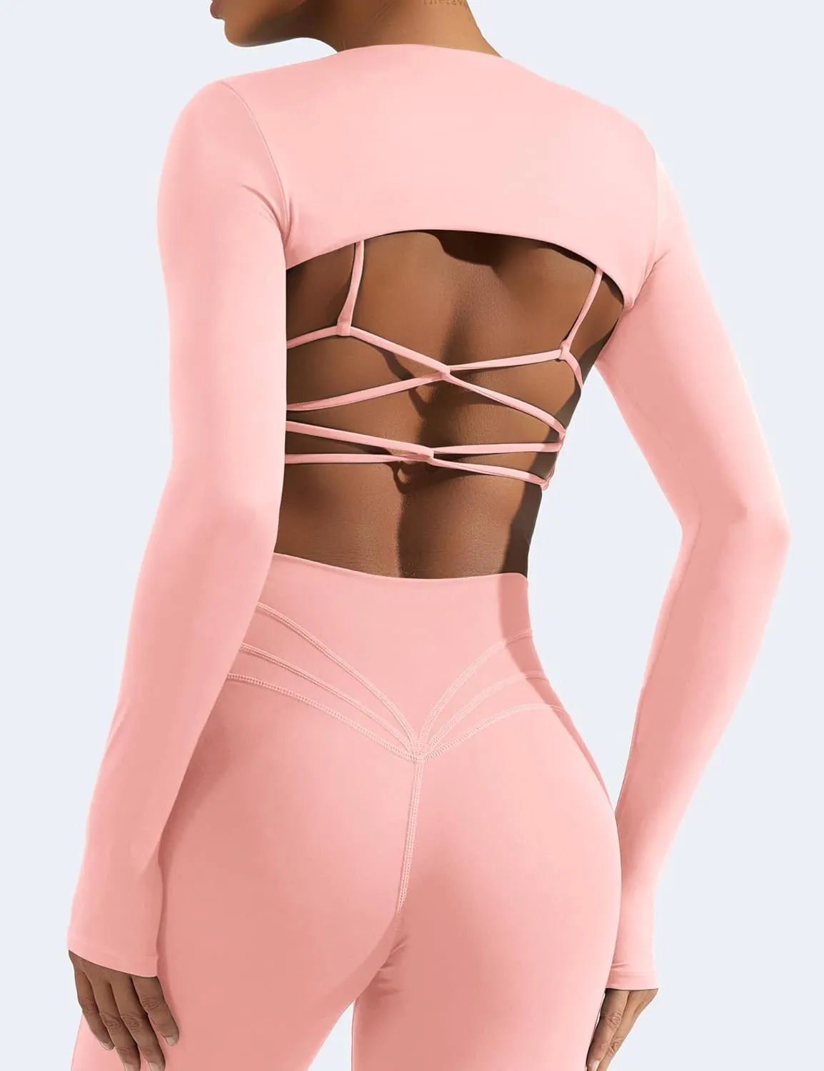 YEOREO Women Crop Top Long Sleeve Bolero Open Front Workout Cropped Shirts Sports Shrug
