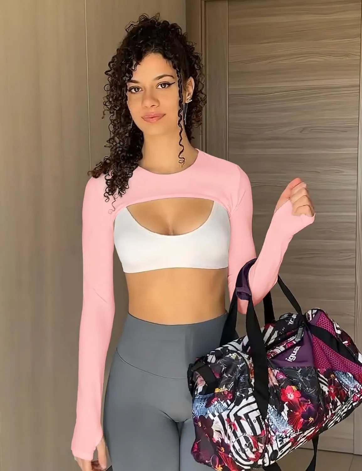 YEOREO Women Crop Top Long Sleeve Bolero Open Front Workout Cropped Shirts Sports Shrug