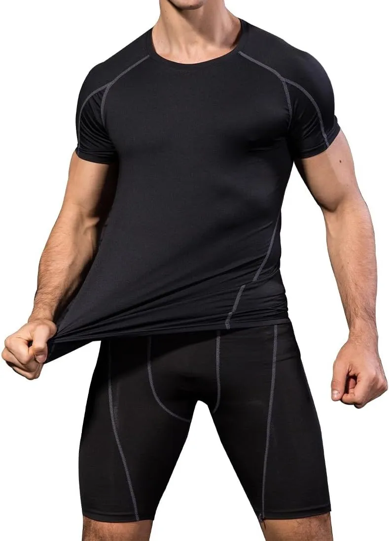 YUSHOW Men's Compression Shirts for Workout Moisture Wicking Quick Dry Running Athletic Base Layer Short Sleeve