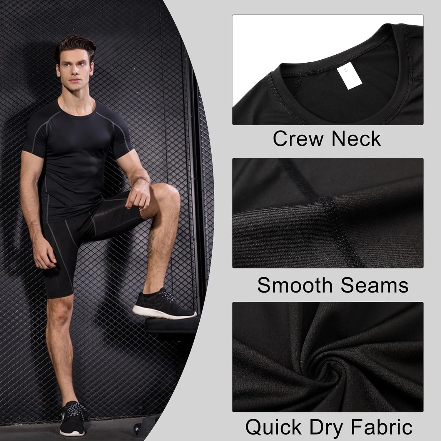 YUSHOW Men's Compression Shirts for Workout Moisture Wicking Quick Dry Running Athletic Base Layer Short Sleeve