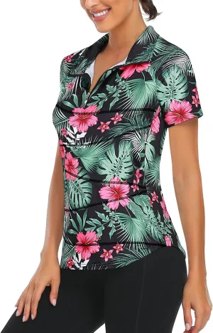 Zamowoty Women's Short Sleeve Golf Shirts 1/4 Zip Up Loose Yoga Running Workout Tops