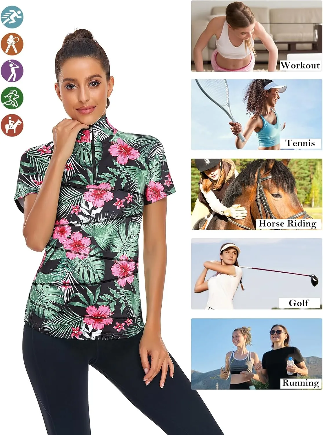 Zamowoty Women's Short Sleeve Golf Shirts 1/4 Zip Up Loose Yoga Running Workout Tops