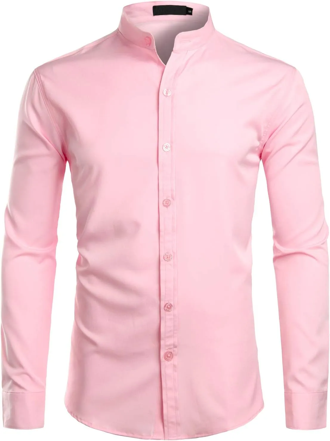 ZEROYAA Mens Hipster Solid Slim Fit Long Sleeve Mandarin Collar Dress Shirts