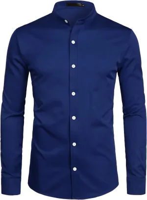 ZEROYAA Mens Hipster Solid Slim Fit Long Sleeve Mandarin Collar Dress Shirts