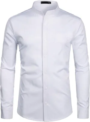 ZEROYAA Mens Hipster Solid Slim Fit Long Sleeve Mandarin Collar Dress Shirts