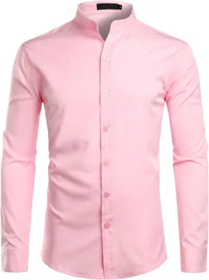 ZEROYAA Mens Hipster Solid Slim Fit Long Sleeve Mandarin Collar Dress Shirts