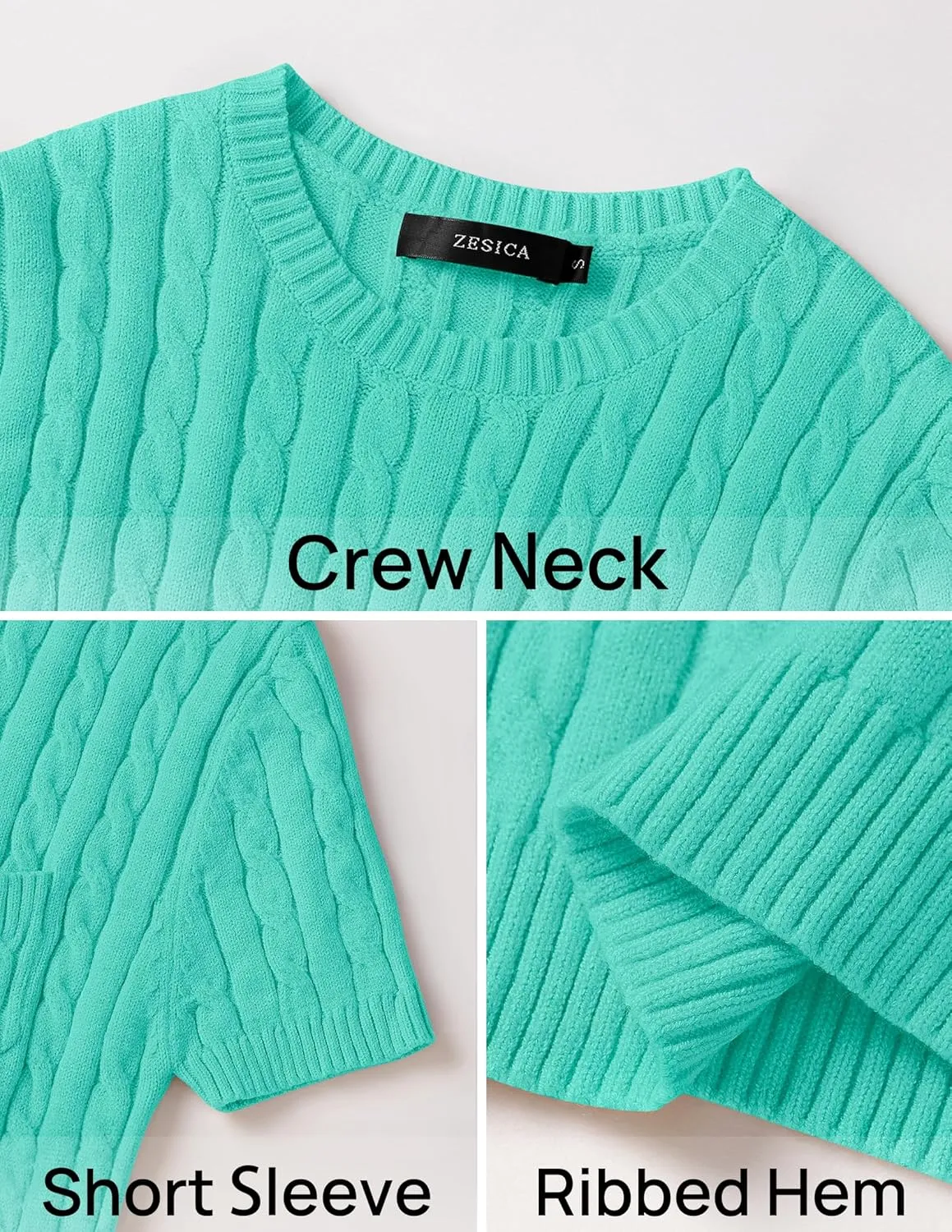ZESICA Women's Trendy Short Sleeve Sweater Shirts Spring Summer Cable Knit Pullover Tops
