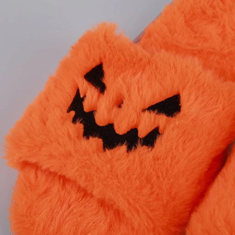 Zureto Halloween Pumpkin Slippers, Spooky Bat Slippers, Adults Fuzzy Slippers Soft Plush Cozy Open Toe Shoes