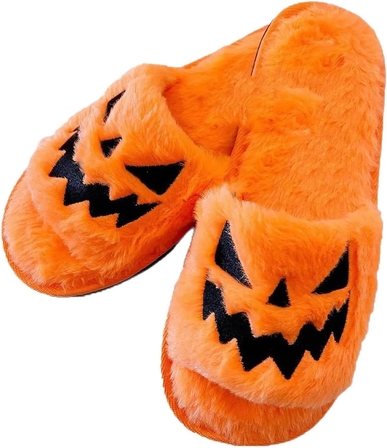 Zureto Halloween Pumpkin Slippers, Spooky Bat Slippers, Adults Fuzzy Slippers Soft Plush Cozy Open Toe Shoes
